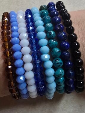 Set Of Eight Hand-made Beaded Bracelets